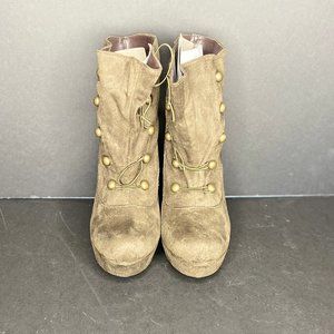 Olive Green Suede High Heeled Booties